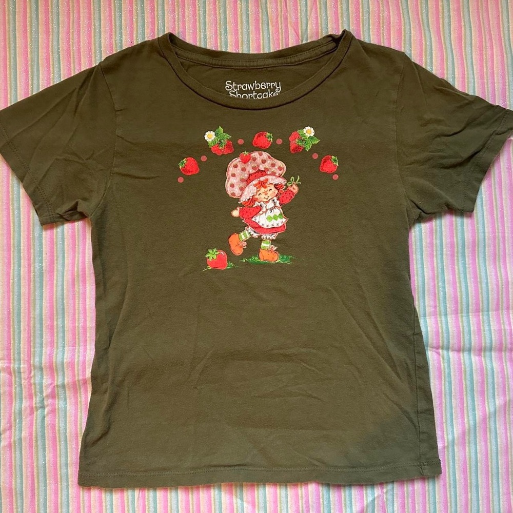Strawberry Shortcake Olive Green Crop Top